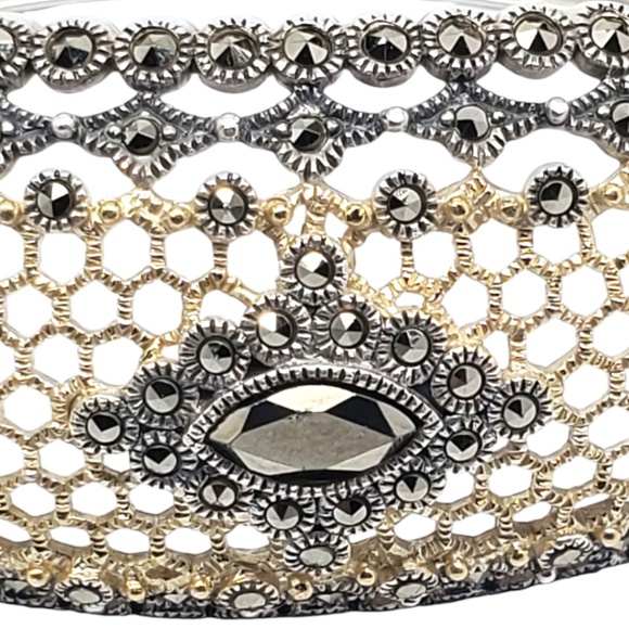 Judith Jack Sterling Silver & Gold-Tone Marcasite Bangle Bracelet #21222 - Picture 9 of 13